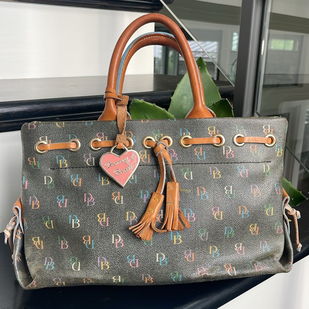 Dooney and Bourke signature wax canvas, genuine, leather, satchel handbag purse